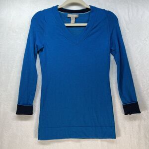 BANANA REPUBLIC V-Neck Extra Fine Merino Wool Sweater Womens Sz XS Blue